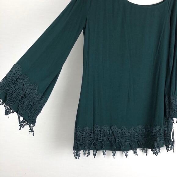 Mod X NWT Off Shoulder Lace Trim Teal Green Blouse 3/4 Sleeve Crochet Size M - Picture 3 of 8
